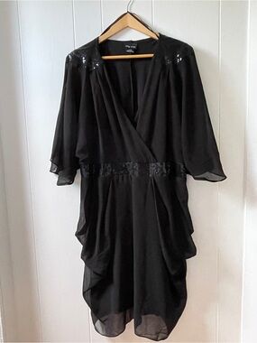 NWOT City Chic Black Sequin-Shoulder Wrap Dress
